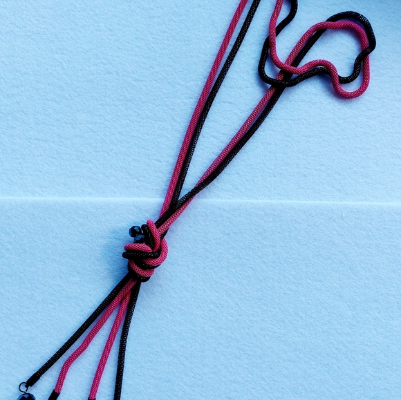 Necklace Pink Fuchsia Black Chain Long Necklace Thick Linked Multi-Tone Strand - Picture 7 of 11